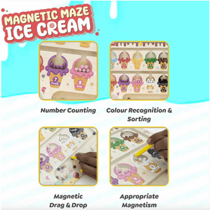 Wooden Magnetic Color & Number Maze Puzzle – Ice Cream Theme Educational Toy for Kids | Fine Motor Skills - MyLittleTales