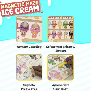 Wooden Magnetic Color & Number Maze Puzzle – Ice Cream Theme Educational Toy for Kids | Fine Motor Skills - MyLittleTales