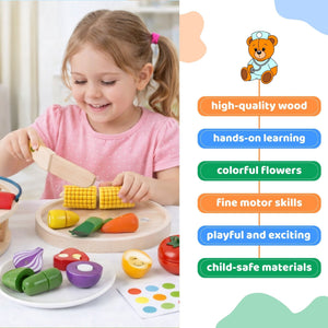 Wooden Magnetic Cutting Vegetable Basket - 14 pc set - MyLittleTales
