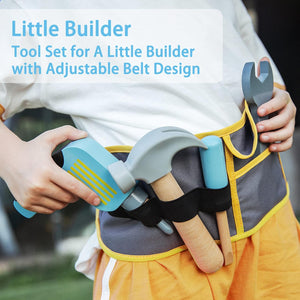 Wooden Tool belt set Wood Construction Kit Drill Hammer Screwdriver, Preschool Montessori Learning - MyLittleTales