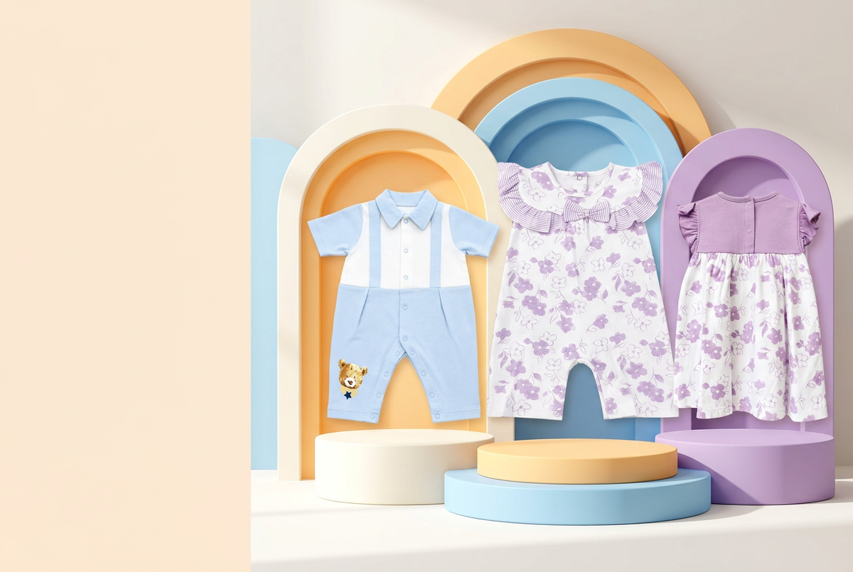 Bright single-piece babywear collection banner