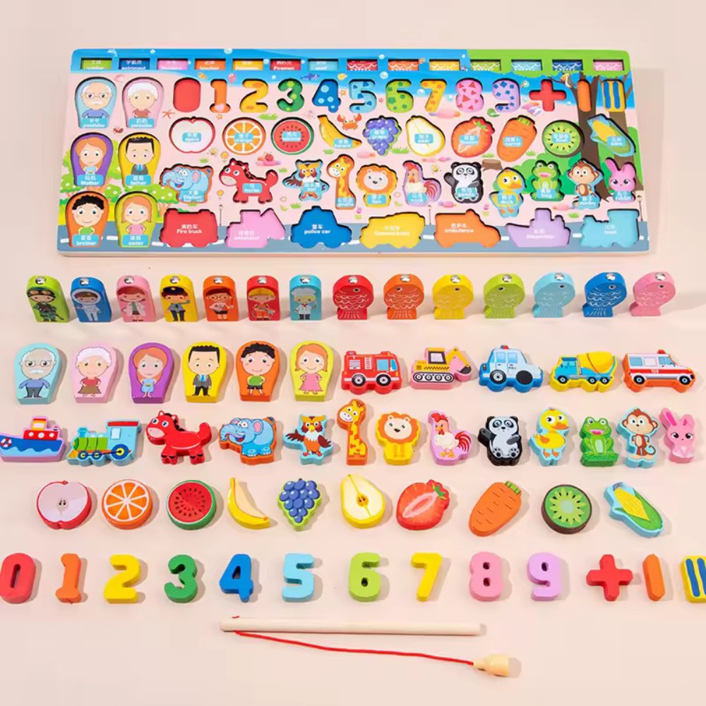 6 in 1 Wooden Number Puzzles Shape Sorting Early Education Puzzles | Sin in One Logarithmic board - MyLittleTales