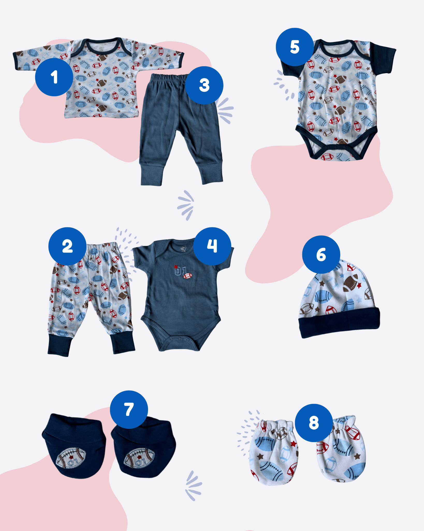 Baby toddlerOutfits 8 - Piece Baby Clothing Set – Themed Outfits for Newborn Boys (0–6 Months)(Multiple Designs) - Tynee Tots