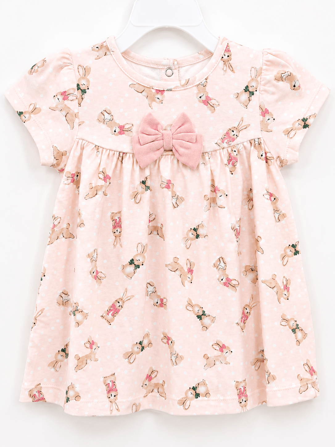 BUNNY PRINT BABY FROCK WITH BOW - Tynee Tots