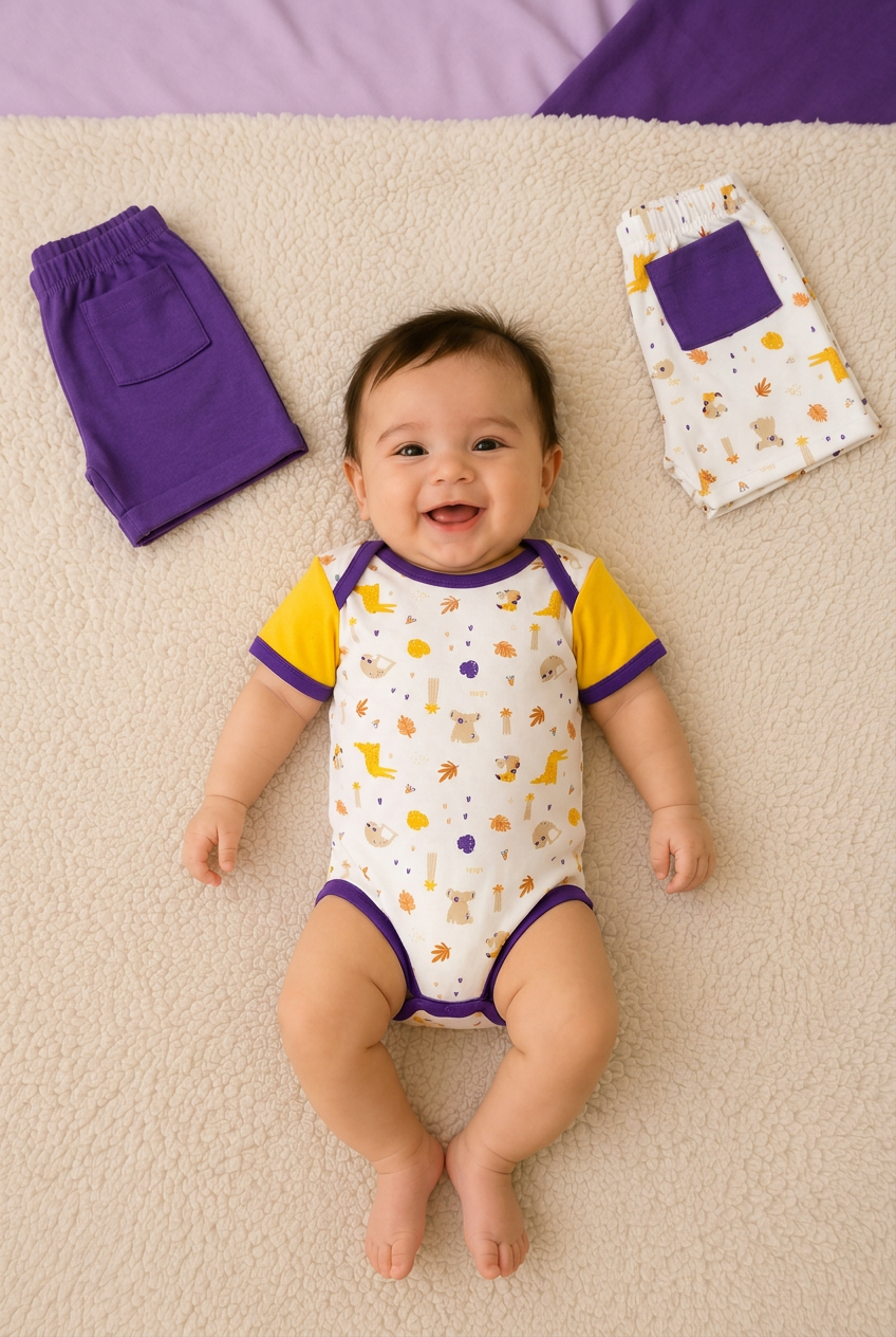 White safari-print babywear image without added text