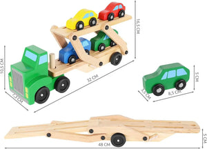 Wooden Double Decker Vehicle | Wooden Transporter Toy Carrier 1 Truck and 4 Cars - MyLittleTales
