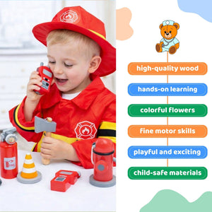 Wooden Fire fighter set Fireman Role Play Set Costume Set - MyLittleTales