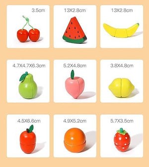 Wooden Fruits Basket Pretend Cutting Fruit Set with Wood Knife & Storage Basket - MyLittleTales