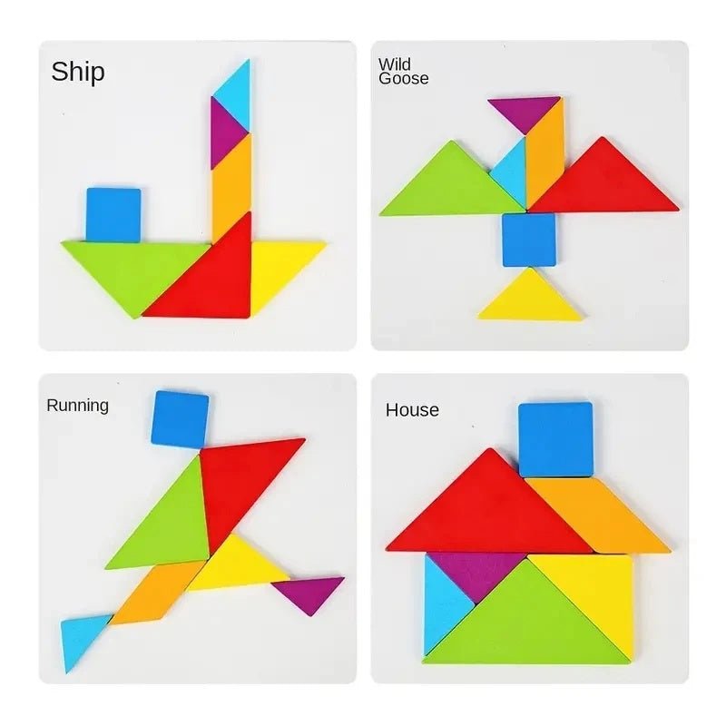 Wooden Geometric Shape Tangram Jigsaw Puzzles Board Games, Montessori Educational Toys for Kids - MyLittleTales
