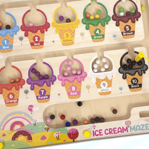 Wooden Magnetic Color & Number Maze Puzzle – Ice Cream Theme Educational Toy for Kids | Fine Motor Skills - MyLittleTales