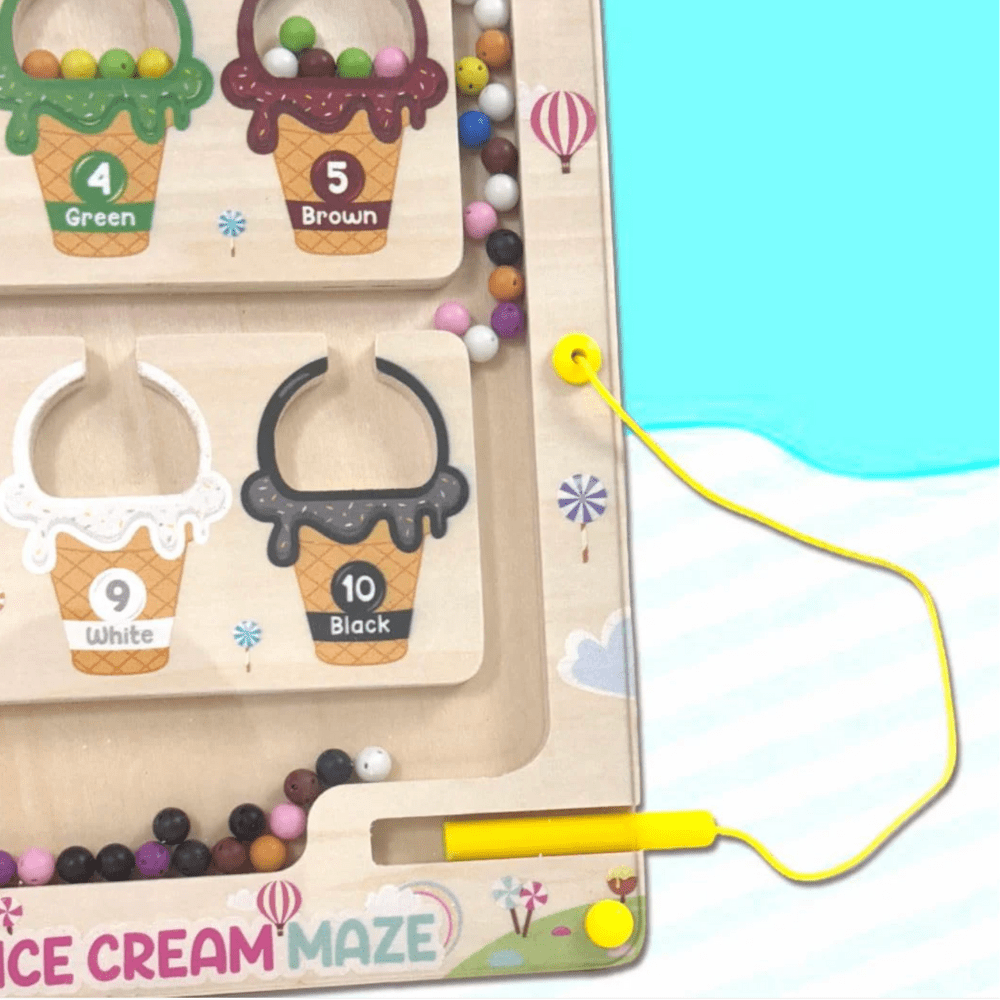 Wooden Magnetic Color & Number Maze Puzzle – Ice Cream Theme Educational Toy for Kids | Fine Motor Skills - MyLittleTales