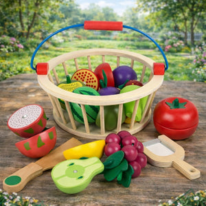 Wooden Magnetic Cutting Fruit Basket - 12 pc set - MyLittleTales