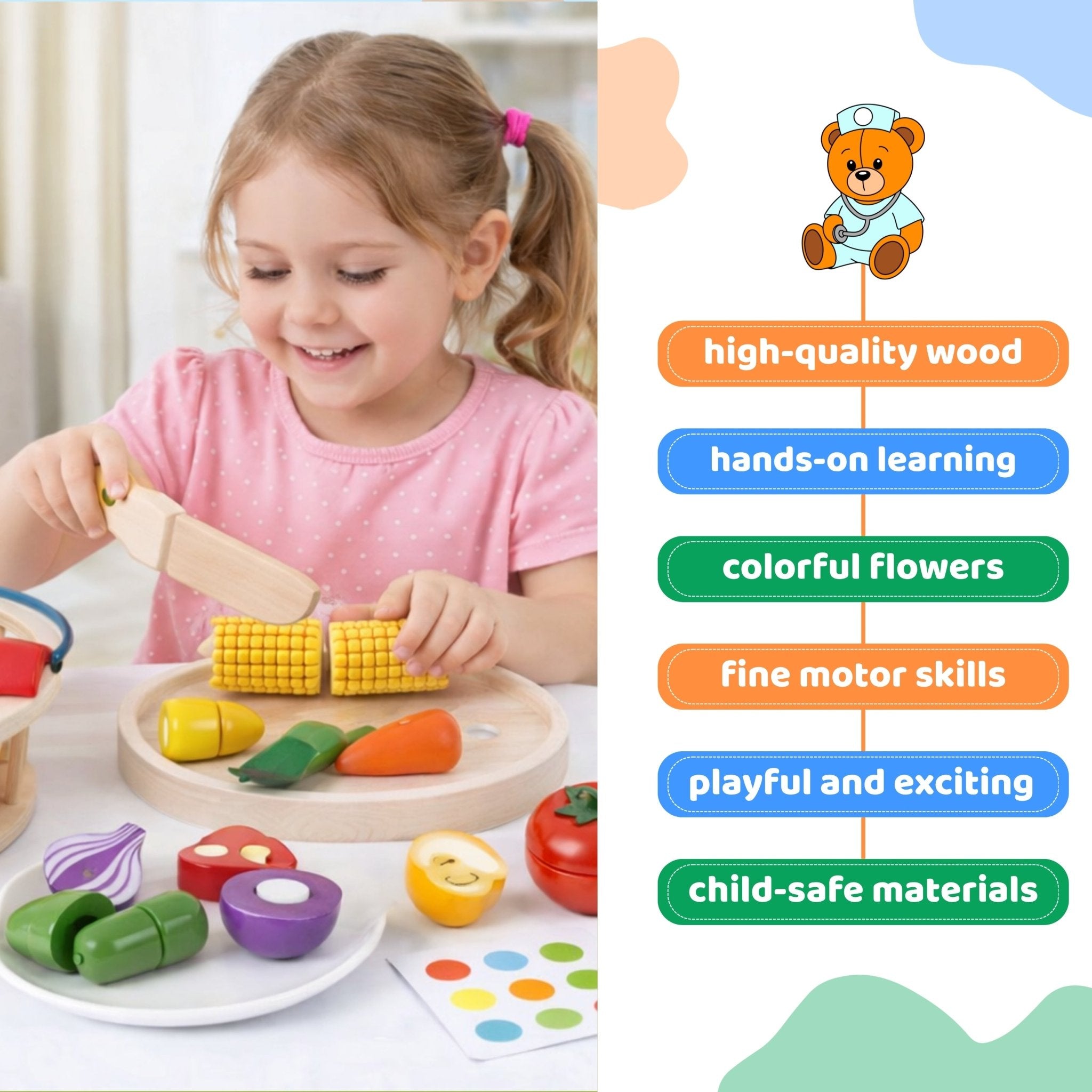 Wooden Magnetic Cutting Vegetable Basket - 14 pc set - MyLittleTales