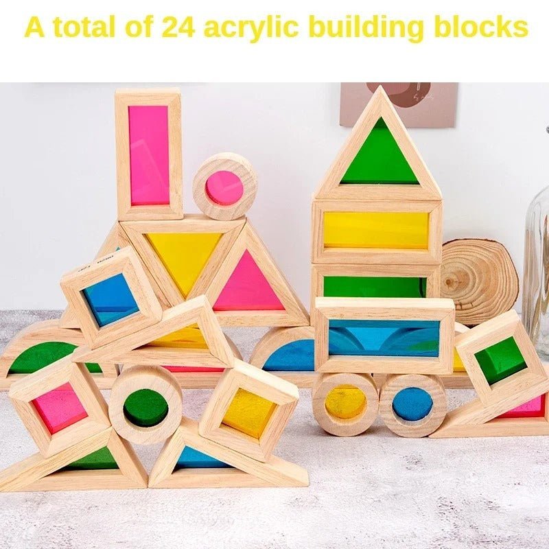 Wooden Rainbow Acrylic Building Blocks Wooden Educational Toys for Children Montessori Toys for Children - MyLittleTales