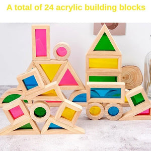 Wooden Rainbow Acrylic Building Blocks Wooden Educational Toys for Children Montessori Toys for Children - MyLittleTales