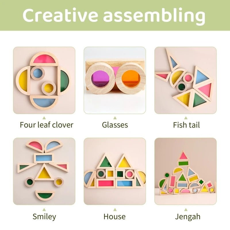 Wooden Rainbow Acrylic Building Blocks Wooden Educational Toys for Children Montessori Toys for Children - MyLittleTales