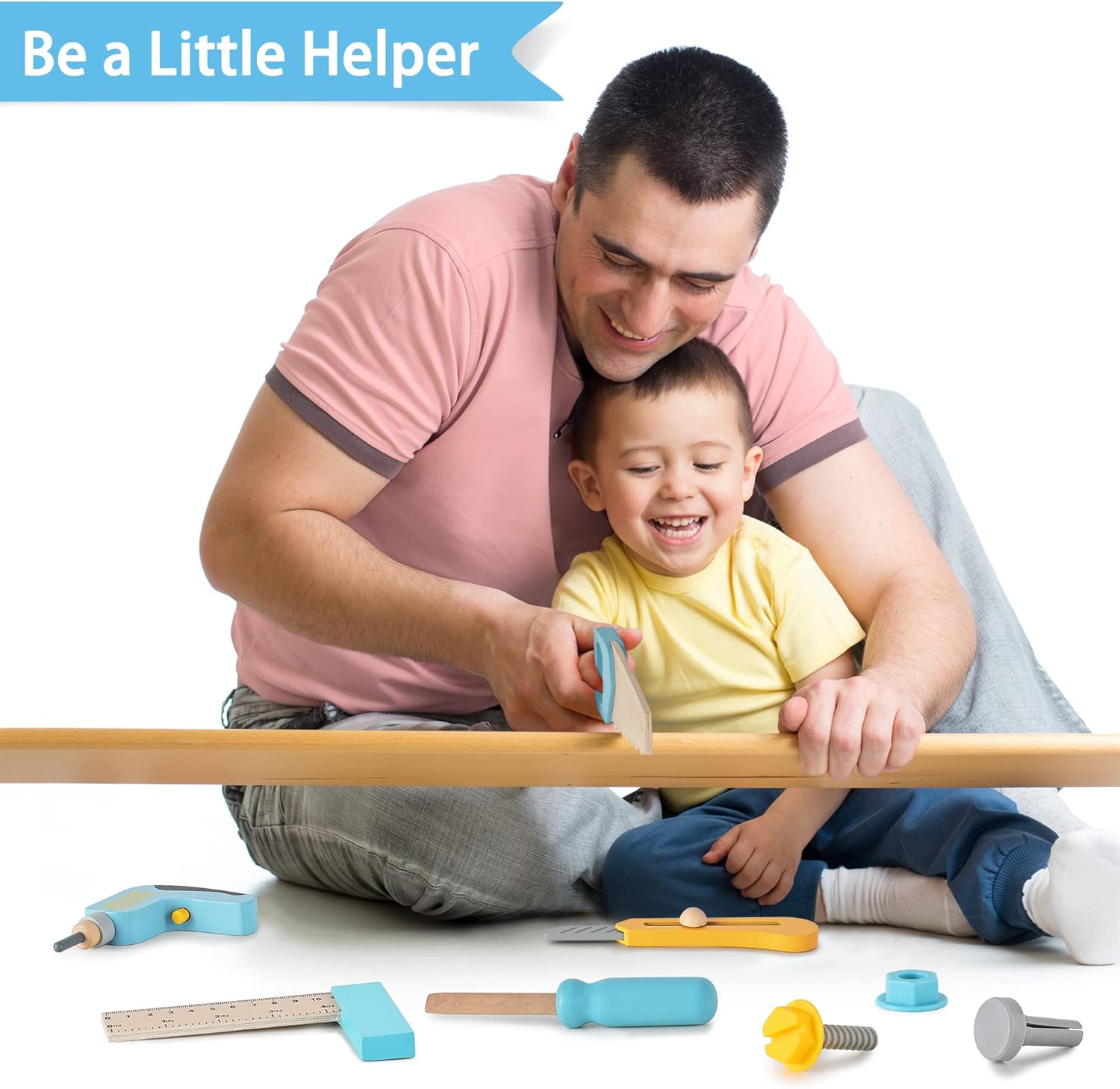 Wooden Tool belt set Wood Construction Kit Drill Hammer Screwdriver, Preschool Montessori Learning - MyLittleTales