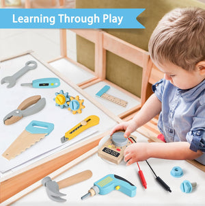 Wooden Tool belt set Wood Construction Kit Drill Hammer Screwdriver, Preschool Montessori Learning - MyLittleTales
