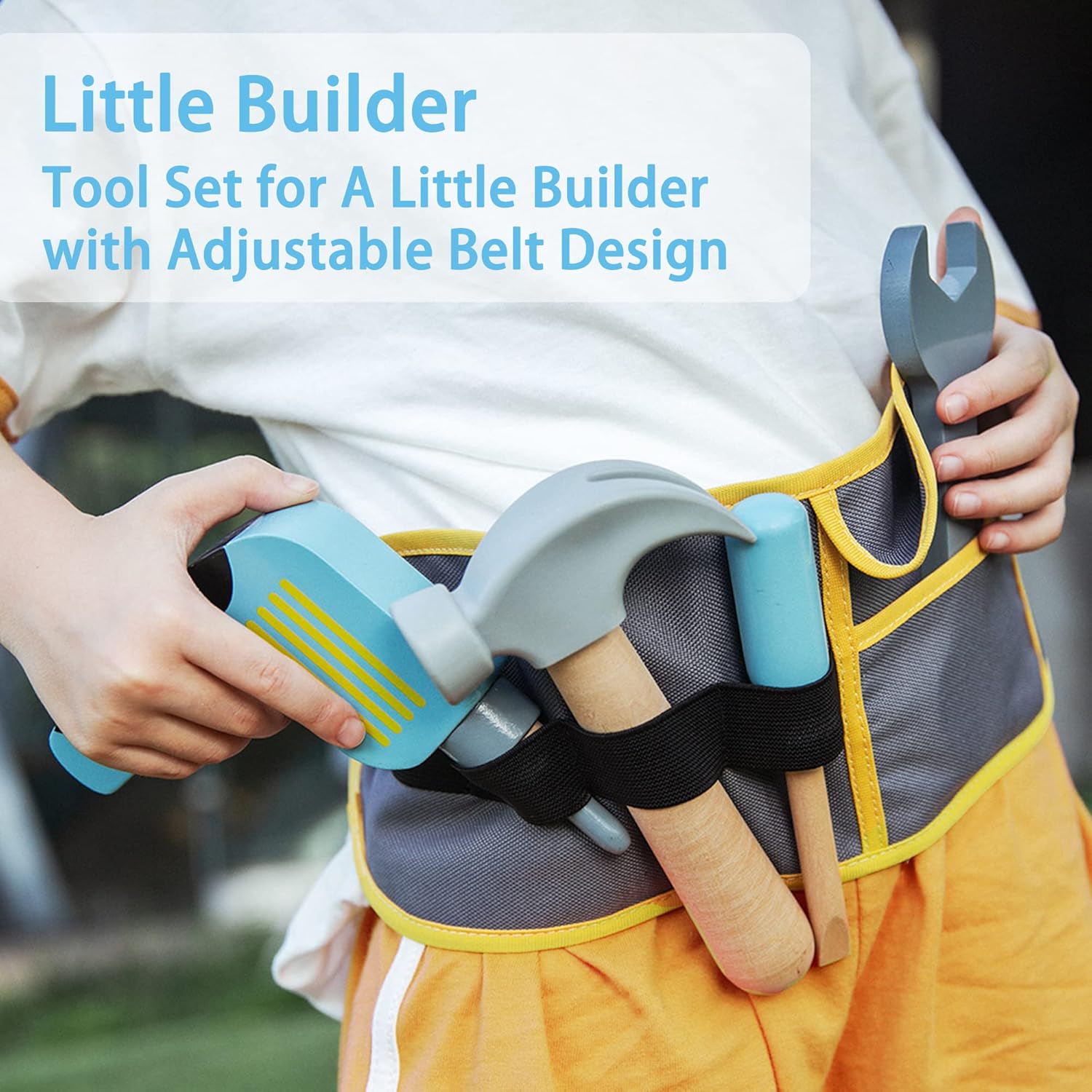 Wooden Tool belt set Wood Construction Kit Drill Hammer Screwdriver, Preschool Montessori Learning - MyLittleTales